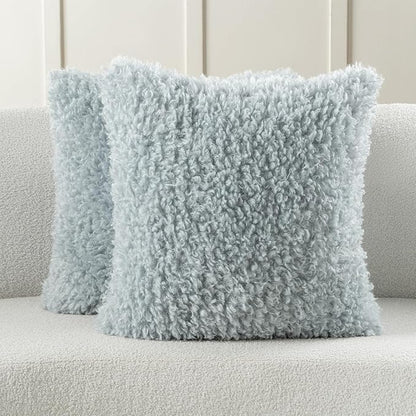 FUTEI Light Blue Decorative Throw Pillow Covers 26x26 Inch Set of 2,Soft Fluffy Faux Wool Fur Boucle Textured Euro Pillow Shams,Modern Home Decor for Couch Bed Living Room Office