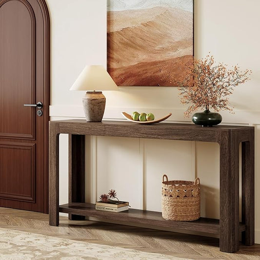 Tribesigns 63 Inch Entryway Console Table, 2-Tier Farmhouse Narrow Sofa Table Behind Couch, Accent Entrance Console Furniture for Entryway, Foyer, Hallway, Dark Brown