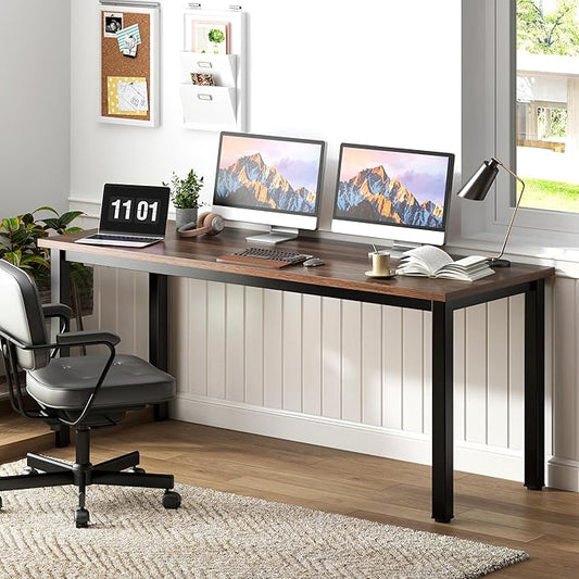 Need 63 Inch Large Computer Desk - Modern Simple Style Home Office Gaming Desk, Basic Writing Table for Study Student, Black Metal Frame, Walnut
