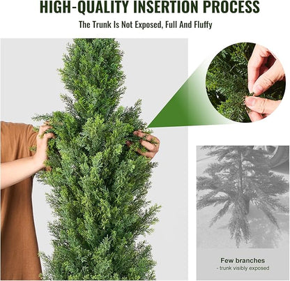 VEVOR Artificial Topiary Cedar Tree, 48 inch Tall (2 Pieces), with Extra Leaves & Pot Faux Evergreen Fake Pine Cypress Trees Plant, UV Rated Artificial Greenery Set for Home Decor Indoor/Outdoor