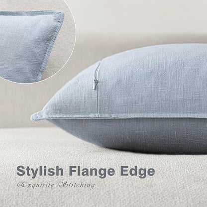 Foindtower Pack of 2, Decorative Linen Soild Throw Pillow Covers Soft Accent Euro Cushion Case Boho Farmhouse Pillowcase for Chair Couch Sofa Bedroom Living Room Home Decor 26 x 26 Inch Sky Blue