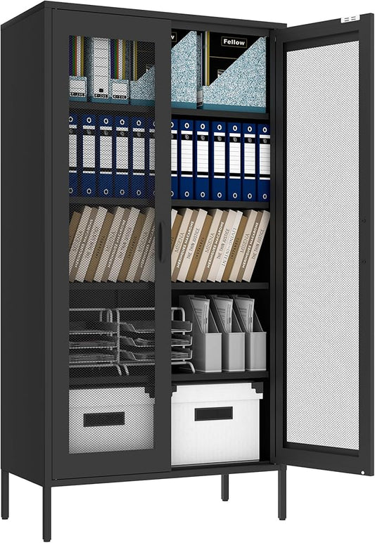 73" Metal Storage Cabinet, 5 Tiers Adjustable shelfs Tool Storage File Garage, Assembly Needs, Warehouse, Basement, Utility Room Standard Office Storage Cabinet(Black)