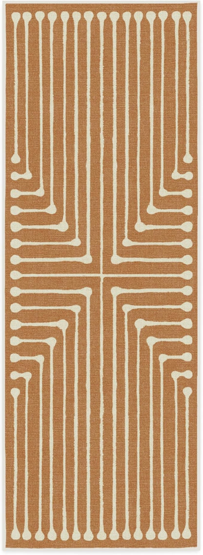 RUGGABLE x Jonathan Adler Machine Washable Modern Runner Rug – Inkdrop Copper 2.5x7, Stain-Resistant, Non-Slip – Washable Rug for Hallway, Entryway, Living Room & Kitchen–with Cushioned Pad