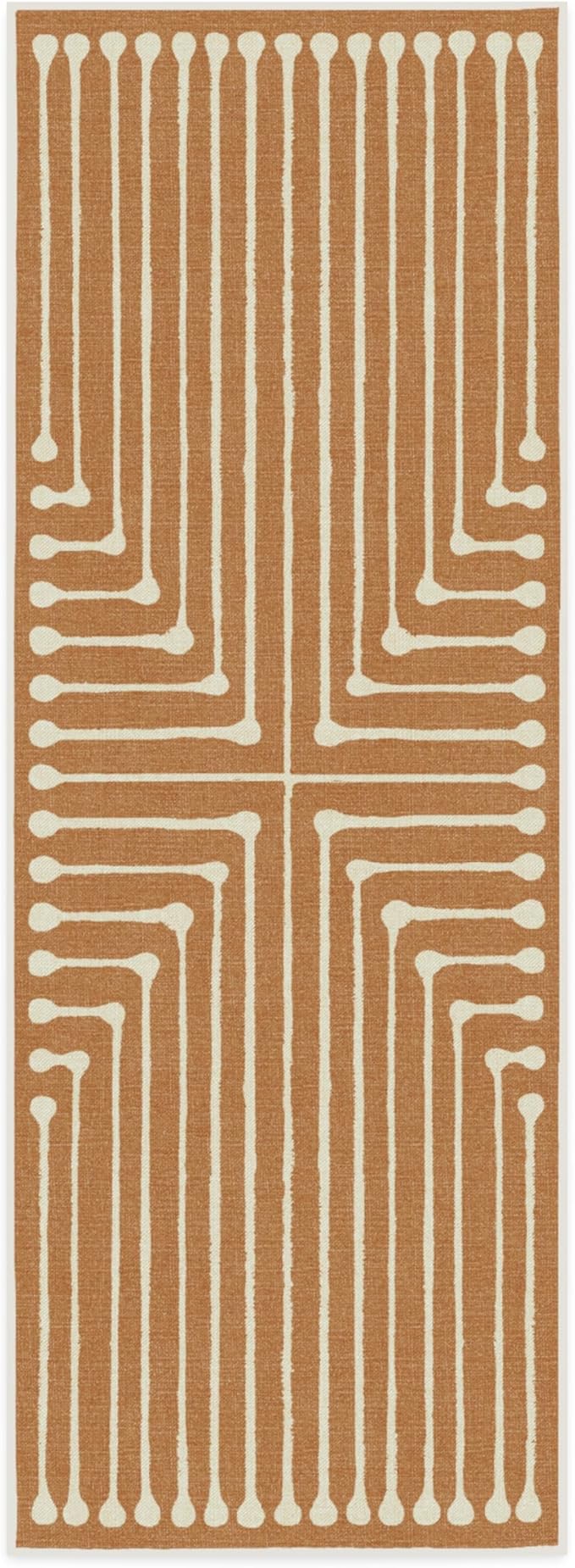 RUGGABLE x Jonathan Adler Machine Washable Modern Runner Rug – Inkdrop Copper 2.5x7, Stain-Resistant, Non-Slip – Washable Rug for Hallway, Entryway, Living Room & Kitchen–with Standard Pad