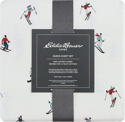 Eddie Bauer - Flannel Sheets Twin Size, Anti-Pilling & Wrinkle Resistant Cotton, Touchably Soft for All-Season Comfort - Bed Sheets with Matching Pillowcases & Fitted Sheet (Ski Slope)