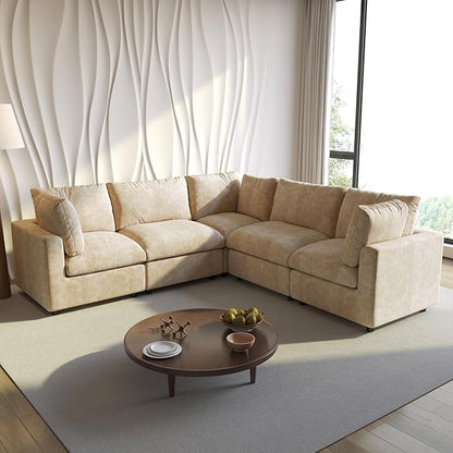 WJShome Cloud Couch Modular Sectional Sofa,100.5" V Shaped Couch, Convertible Wide Seater, 5 Seater for Living Room Set,Covers Washable&Replaceable,Khkai