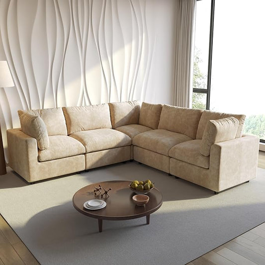 WJShome Cloud Couch Modular Sectional Sofa,100.5" V Shaped Couch, Convertible Wide Seater, 5 Seater for Living Room Set,Covers Washable&Replaceable,Khkai