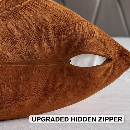 FUTEI Rust Velvet Throw Pillow Covers 12x20 Inch Set of 2,Soft Embossed Leaf-Relief Textured Lumbar Pillow Cases,Natural Home Decor for Couch Living Room