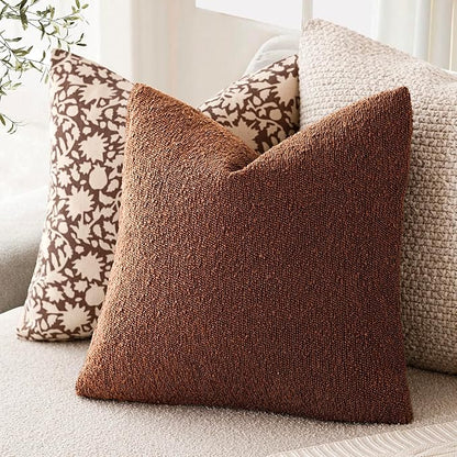 Foindtower Set of 2, Decorative Textured Boucle Throw Pillow Covers Accent Solid Pillow Cases Neutral Soft Cozy Couch Cushion Case for Chair Sofa Bedroom Living Room Home Decor 26x26 Inch Red Taupe