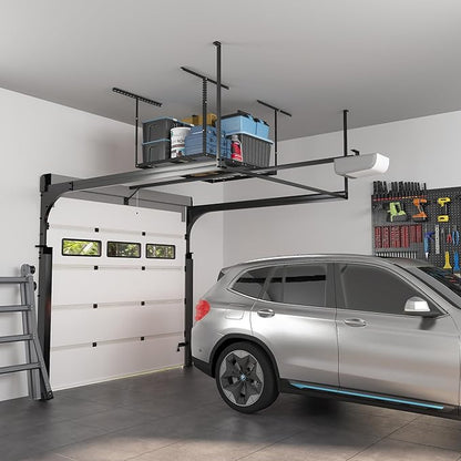 FLEXIMOUNTS 3x4 Overhead Garage Storage Rack, Adjustable Organization System, Heavy-Duty Metal Ceiling Racks, 275lbs Weight Capacity, Black, Classic Series