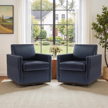 UIXE Faux Leather Swivel Accent Chair, Upholstered Armchair Comfy Club Chair for Living Room, Mid Century Modern Arm Chair Single Sofa Nook Bedroom Side Reading Seat - Navy Blue
