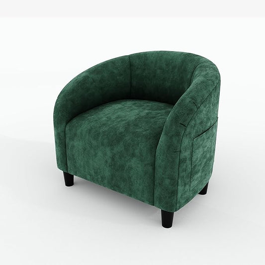 GarveeHome Accent Chair Velvet Club Chair Comfy Armrest Upholstered Barrel Chair with Soft Padded Seat for Living Room Bedroom Study Waiting Room(Retro Green)