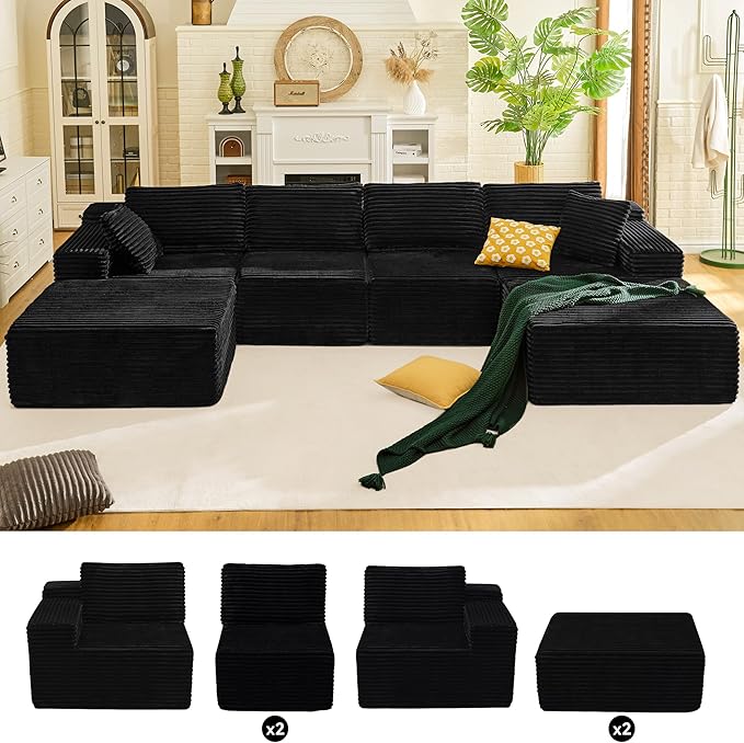 Balshaw 108" Cloud Sectional Couch Sofa with L-Shape Chaise, Modern Modular Sofa Couch Upholstered Couches for Living Room Bedroom, No Assembly Required (Black, U Shape)