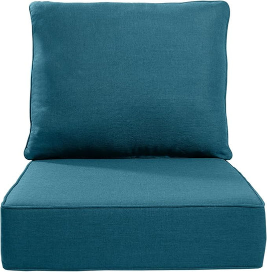 Luxury 22x24/22x25 6-Inch Outdoor Cushions - Water Resistant 1 Set Patio Back&Seat Cushion for Wicker Dining Rocking Swivel Chairs Loveseat Couch Sectional Sofa - Peacock Blue