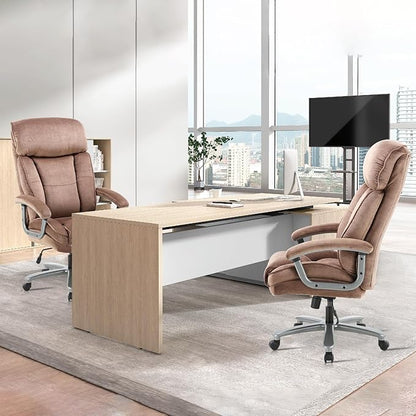 CLATINA Big and Tall Executive Office Chair, Extra Wide Seat, 800 LBS Capacity Heavy Duty Ergonomic Cloth Desk Chair with Wheels and Padded Armrests, High Back Fabric Computer Task Chair, Brown