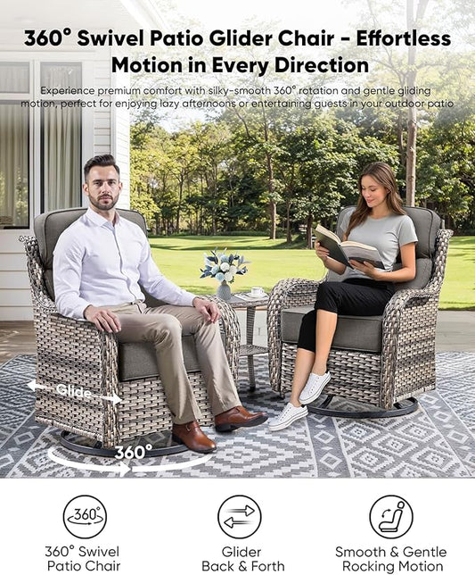HUMMUH Wicker Patio Furniture Set 6inch Thick Cushion Deep Seat Outdoor Swivel Rocker Patio Chairs Set of 2 with Ottomans Conversation Set for Porch Garden Deck