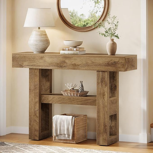 Tribesigns 41.34-Inch Farmhouse Console Table, 2-Tier Narrow Sofa Table Behind The Couch, Entryway Furniture with Storage Shelves for Hallway Foyer Living Room, Light Brown