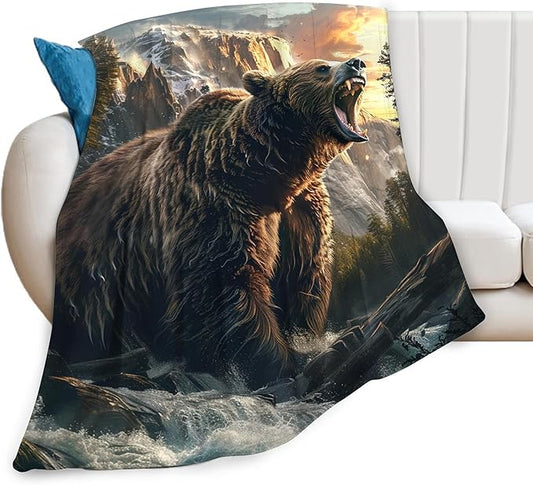 Bear Blanket Throw for Cabin Decor - Soft Warm Cozy Fleece for Girls, Boys, Men, Women, Kids, Adults - Couch, Sofa, Bed - 50"x40"