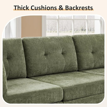 VANOMi 6 Seater Cloud Couches for Living Room, 118" Convertible Modular Cloud Sofas & Couches, Comfy Chenille Sectional Couch Sofa for Apartment, Office, Olive Green, L/U Shaped