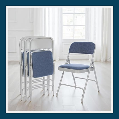 OEF Furnishings OEF2200 Series Heavy-Duty Premium Fabric Padded Upholstery Double-Hinged Folding Chairs (4-Pack, Imperial Blue/Gray)