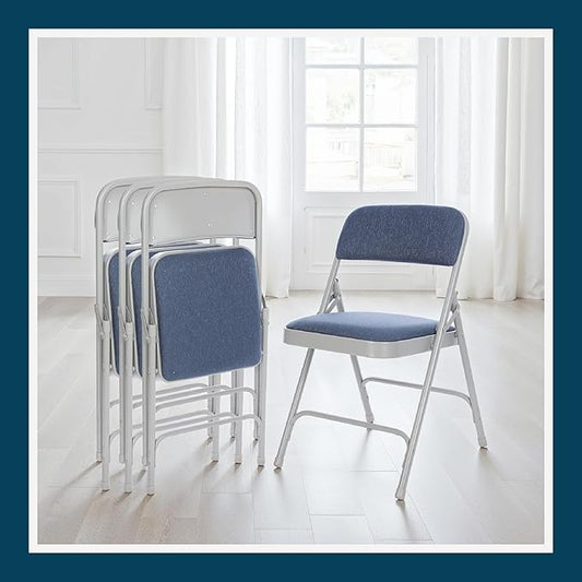 OEF Furnishings OEF2200 Series Heavy-Duty Premium Fabric Padded Upholstery Double-Hinged Folding Chairs (4-Pack, Imperial Blue/Gray)