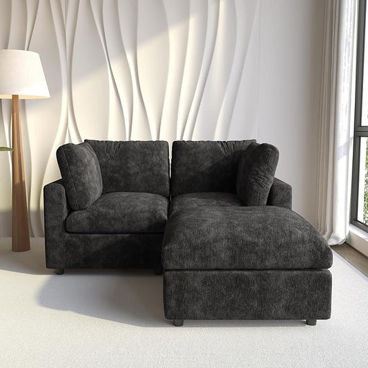 WJShome Cloud Couch Modular Sectional Sofa,67" L Shaped Couch, Convertible Wide Seater, 2 Seater+Ottoman for Living Room Set,Covers Washable&Replaceable,Black