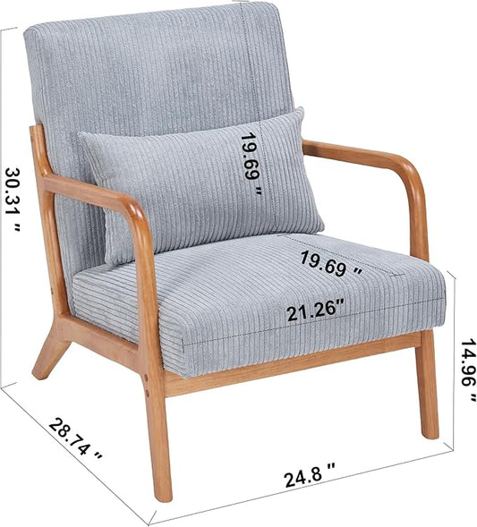 Accent Chairs, Set of 2 Mid-Century Modern Chair with Pillow, Armchair with Solid Wood, Reading Relaxing Leisure Chair for Living Room（Light Grey）