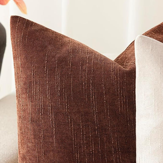 Foindtower Pack of 2 Textured Chenille Throw Decorative Pillow Covers Square Accent Solid Cushion Cover Neutral Farmhouse Lumbar Pillow Case for Couch Sofa Bedroom Living Room 12x20 Inch,Red Taupe