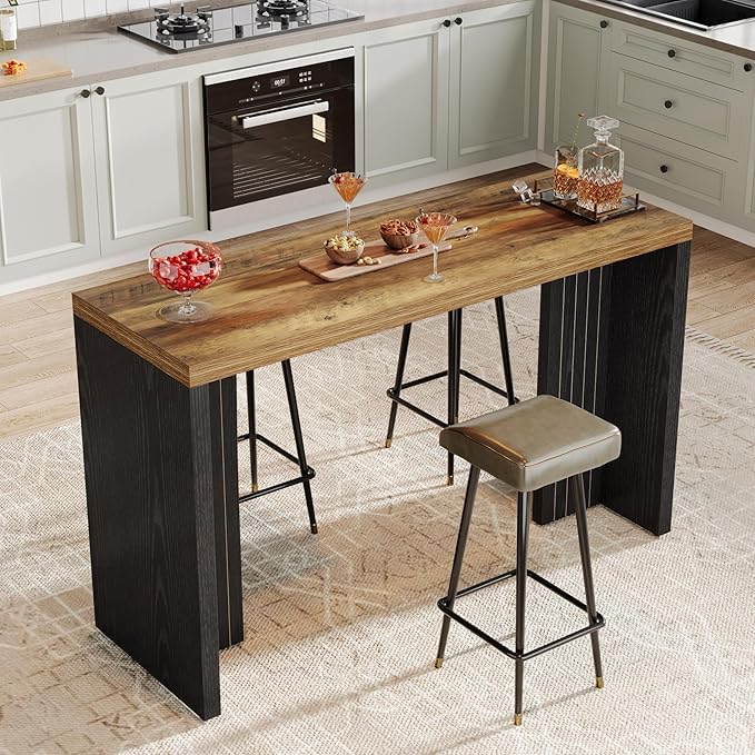 Tribesigns Home Bar Unit, 55.12-Inch Bar Table with a Spacious Tabletop, Modern Freestanding Mini Bar for Home Kitchen, Living Room, Balcony, Basement, Brown & Black
