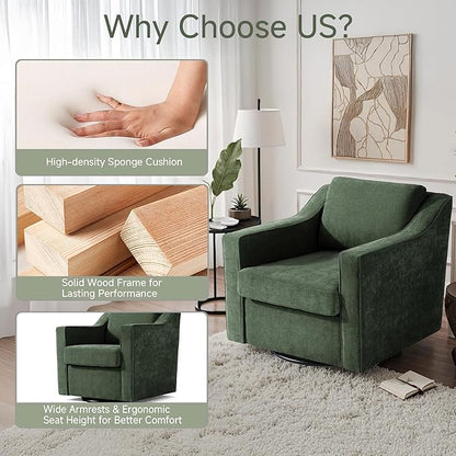 UIXE Swivel Accent Chair, Chenille Fabric Upholstered Arm Chair for Living Room, Modern Club Armchair Comfy Single Sofa Bedroom Reading Seat with Lumbar Pillow - Green