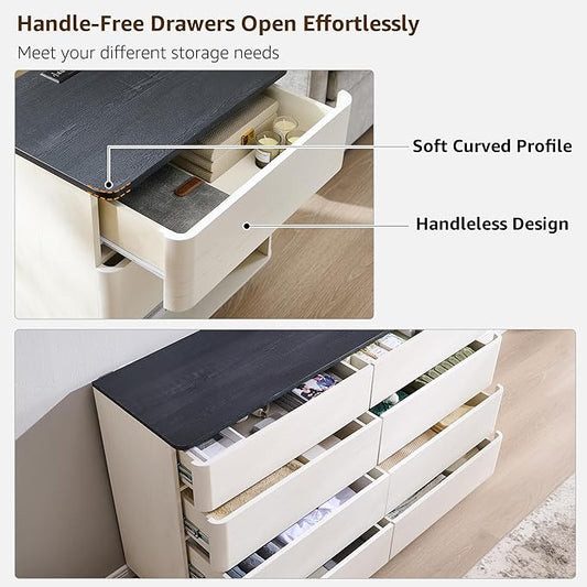 ACCOHOHO Modern Bedroom Set, 3 Pieces Bedroom Furniture Set, Includes 8 Drawers Dresser, 6 Dressers Organizer,Nightstand, Chest of Drawers Wide Storage Organizer Cabinet for Bedroom, White