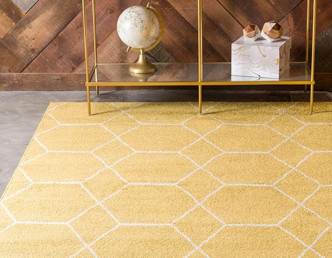 Unique Loom Trellis Frieze Collection Area Rug - Geometric (9' x 12' 2", Yellow/ Ivory)