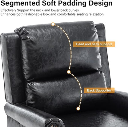 Faux Leather Recliner Chair, Modern Pushback Armchair with Adjustable Backrest & Footrest for Bedroom, Living Room (Black, Set of 2)