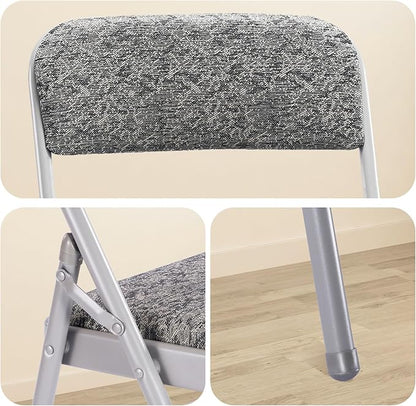cyclone sound 4 Pack Folding Chairs with Fabric Padded Cushion and Back, Commercial Grade Metal Chairs with Fabric Cushion for Home and Office, for Indoor and Outdoor Events (4, Gray-Fabric)