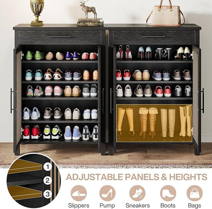 Tribesigns Shoe Cabinet, 5-Tier Shoe Storage Cabinet with Louvered Doors and Drawer, Freestanding Wooden Shoe Rack Organizer with Adjustable Shelves for Entryway, Hallway, Closet, Black