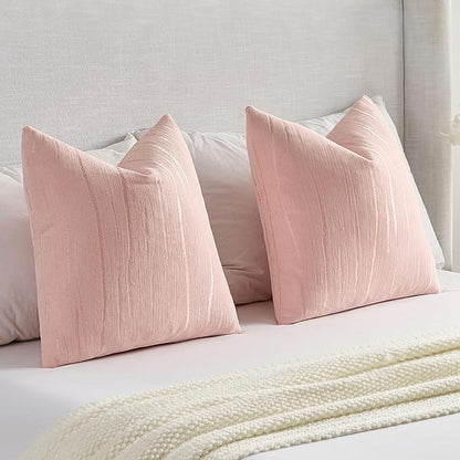 FUTEI Pink Chenille Decorative Throw Pillow Covers 16x16 Inch Set of 2,Soft Embossed Striped Textured Cushion Case,Modern Home Decor for Couch Bed Living Room