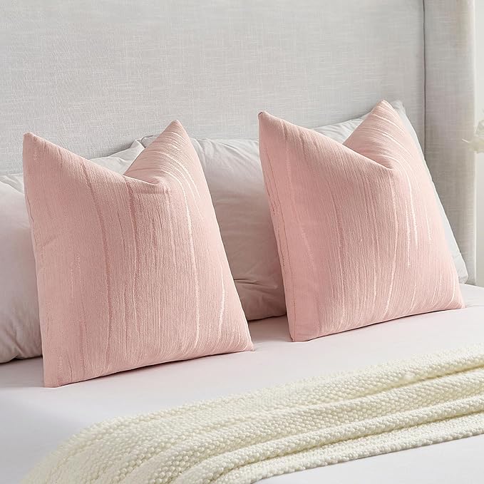 FUTEI Pink Chenille Decorative Throw Pillow Covers 22x22 Inch Set of 2,Soft Embossed Striped Textured Cushion Case,Modern Home Decor for Couch Bed Living Room