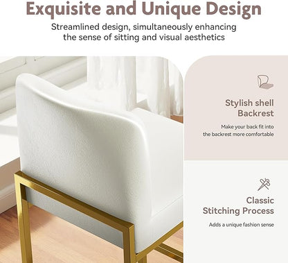 ALPHA HOME 24 Inch Bar Stools, Kitchen Counter Stools with Backs, PU Leather Barstools, White Bar Stools with Upholstered Footrest, Sturdy Chromed Metal Steel Frame, White