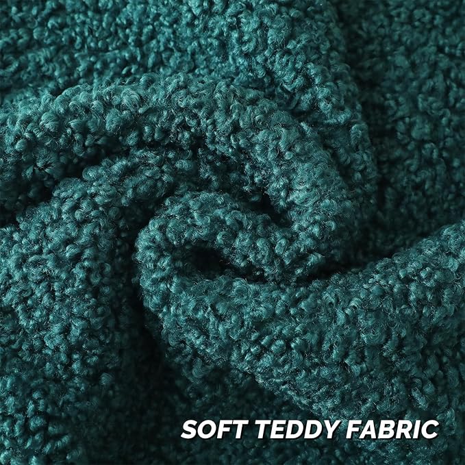 FUTEI Dark Green Throw Pillow Covers 26x26 Inch Set of 2,Furry Faux Fur Teddy Boucle Textured Cushion Covers,Soft Fluffy Decorative Euro Pillow Shams,Home Decor for Couch Bed Living Room Office Car