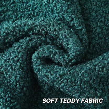 FUTEI Dark Green Throw Pillow Covers 18x18 Inch Set of 2,Furry Faux Fur Teddy Boucle Textured Cushion Covers,Soft Fluffy Decorative Pillow Case,Home Decor for Couch Bed Living Room Office Car