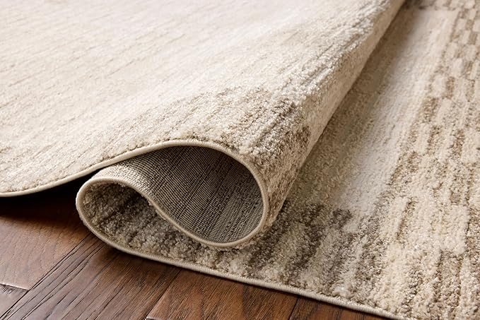 Loloi Chris Loves Julia Calvin Collection CLV-04 Ivory/Pebble 5'-3" x 7'-6" Area Rug Checkered Neutral Soft Living Room Bedroom Carpet