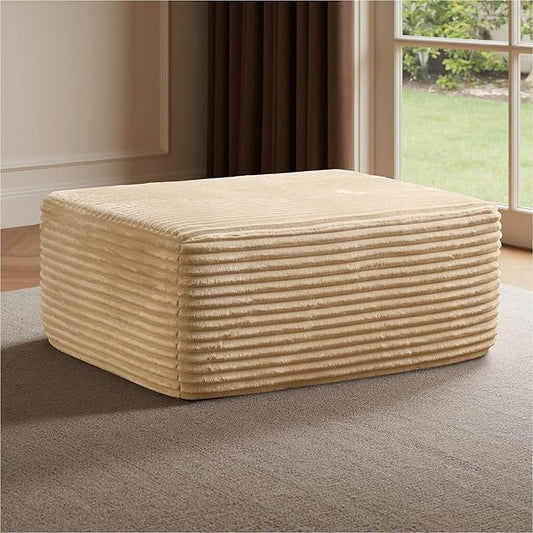 Removable Ottoman Can be Footrest Or Side Table, Idea for Living Room Bedroom Balcony(Plush Fabric, Beige)