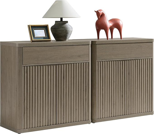 SICOTAS Buffet Cabinet with Storage - Accent Fluted Storage Cabinet with 4 Doors & 2 Drawers Sideboard Credenza Buffet Table Console Cabinets for Living Room Kitchen Dining Room Entryway Office