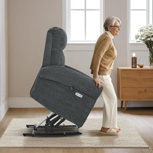 MCombo Dual Motor Power Lift Recliner Chair with Massage and Heat for Elderly, USB Ports, Lay Flat, Fabric 7666 (Dark Grey)