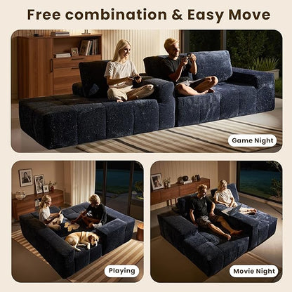 114" Glitter Cloud Sectional Couch with L-Shape Chaise, Modern Boneless Couches for Living Room, Fluffy Tufted Deep Seat Modular Sofa in a Box No Assembly