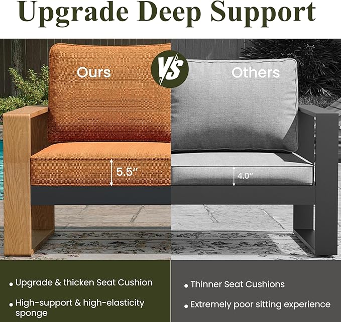 LayinSun 5 Pieces Aluminum Patio Furniture Set with Coffee Table, Oversized Seat with Hight Back, Outdoor Conversation Sets for Porch, Balcony, Deck