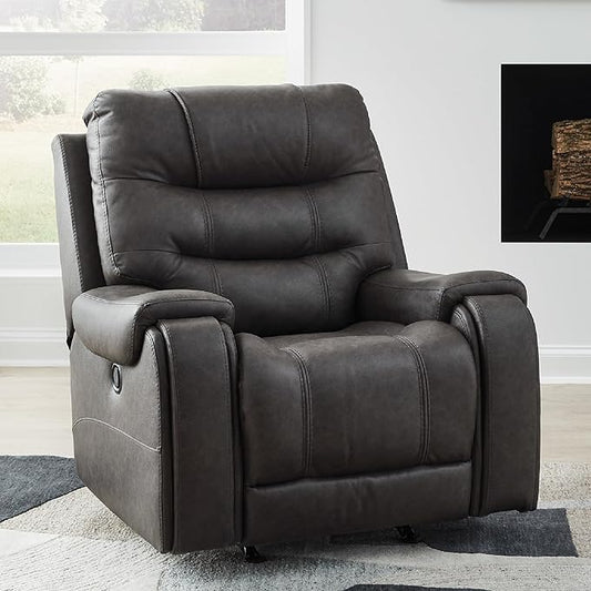 Signature Design by Ashley Trumble Modern Faux Leather Manual Rocker Recliner with Track Arms, Gray
