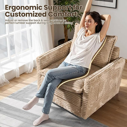 Swivel Accent Chair Set of 2, Modern Sofa Chairs for Living Room, Plush Upholstered Cloud Chair with Double Layer Thick Cushions, Bedroom Reading Nook Armchair, Beige