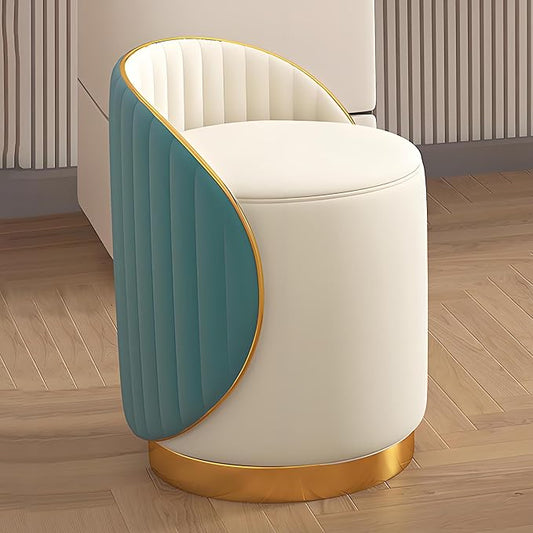 Swivel Round Vanity Stool - with Back Modern Comfy Vanity Chair/upholstered Ottoman Living Room Bedroom Makeup Chair,Blue