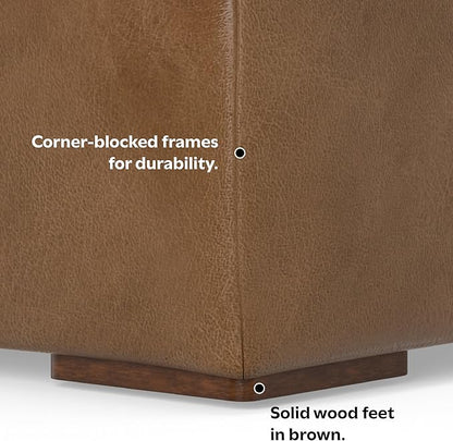 SIMPLIHOME Rex Modular Sofa and Ottoman Set in Full-Grain Genuine Leather, Caramel Brown, 88-inch-Wide 2-Seater Leather Couch and Matching 34-inch-Wide Table Ottoman for Living Room
